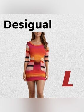 ⚡️🇪🇸👍GUC DESIGUAL | L | Statement artsy striped bodycon mini dress‼️Read